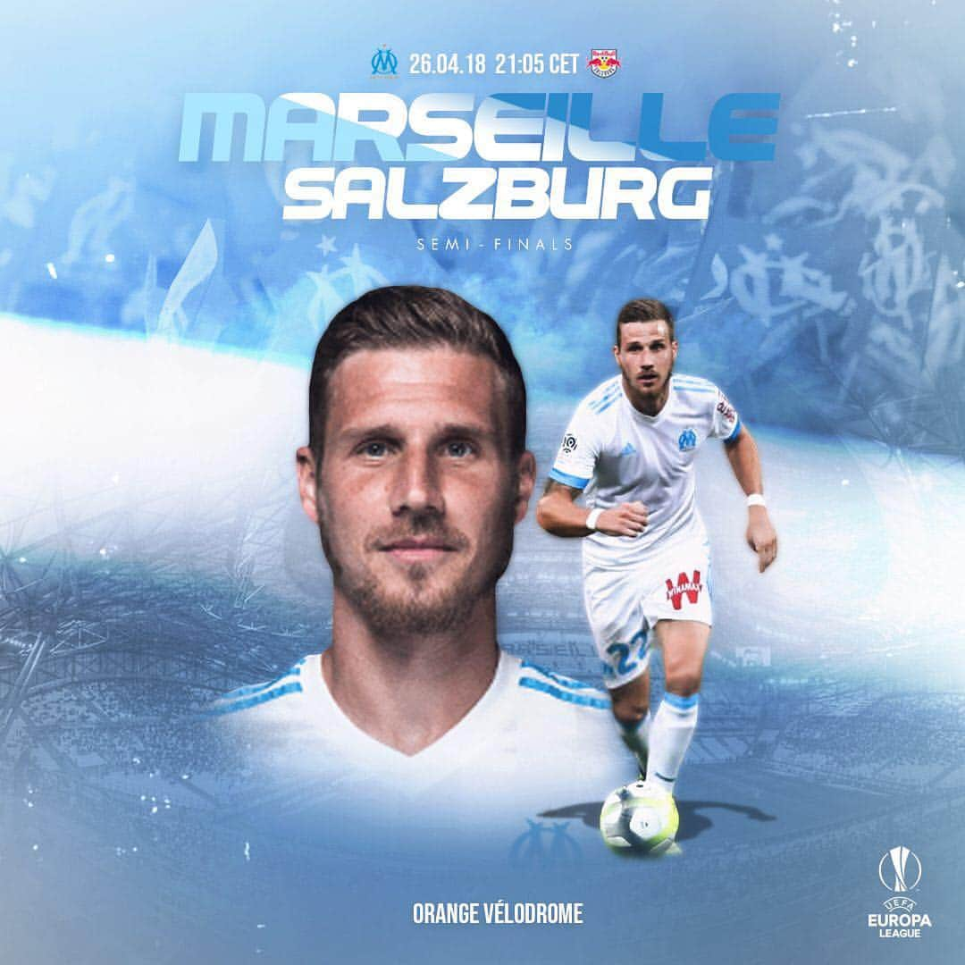 グレゴリー・セルティッチのインスタグラム：「🏆Europa League - 1/2 finale ⏱ 21h05 - Orange Vélodrome ⚽️ OM vs RB Salzbourg 🔵⚪️ Allez l’OM ! 🔵⚪️ #olympiquedemarseille #uefa #europaleague #teamom #teamsertic」