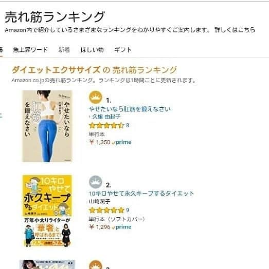 久嬢由起子さんのインスタグラム写真 - (久嬢由起子Instagram)「な、な、な、なんと！ Amazonで書籍ランキング一位！ DVDランキングも一位！！！ ものすごい注文数とのことです！！ (oﾟДﾟﾉ)ﾉ  それだけヒップアップしたい！お尻の悩みがある方が多いんだなと再確認！  私も、少しでも皆様のお尻を守れるように頑張っていきます！！！ ありがとうございます☺️ #肛筋#肛筋トレーニング #肛筋トレーナー #肛筋ダイエット#美尻#ヒップアップ#ダイエット#便秘解消#ウエストシェイプ #尿もれ解消 #痔予防 #産後のお悩み解消 #足腰強化 #美脚 #やせたいなら健康でいたいなら肛筋を鍛えなさい #やせたいなら肛筋を鍛えなさい #amazonで発売中#久嬢由起子 #明石家さんまの転職de天職」4月30日 22時48分 - yukikokujyo