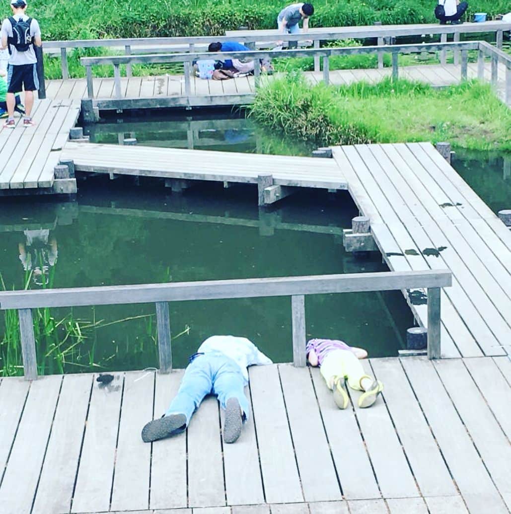 南條庄祐（すゑひろがりず）さんのインスタグラム写真 - (南條庄祐（すゑひろがりず）Instagram)「男性が倒れてる、、、と見せかけてザリガニ釣り #多摩川台公園 #多摩川浅間神社」5月3日 17時39分 - garis.nanjo