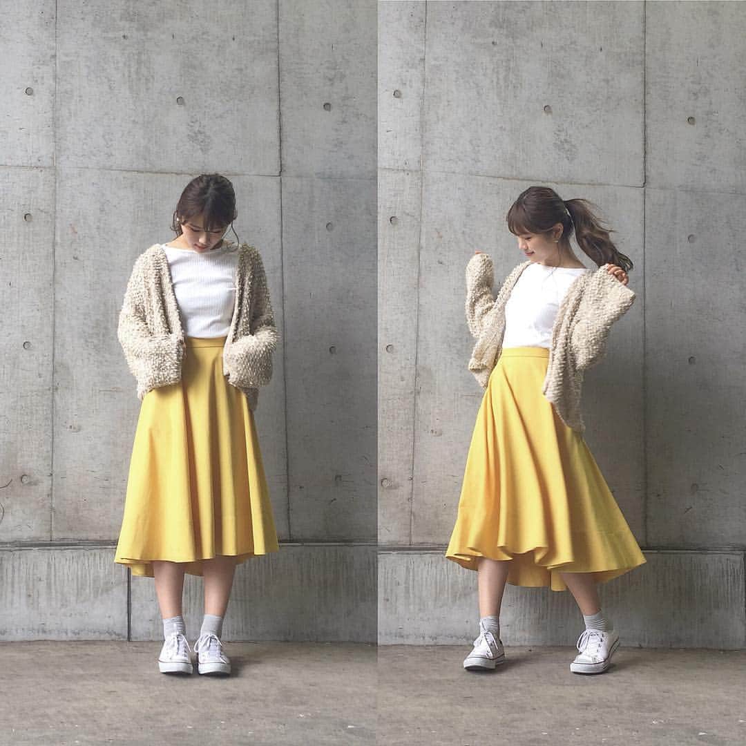 渋谷凪咲さんのインスタグラム写真 - (渋谷凪咲Instagram)「今日の #ナギッション 👟🍋 . tops #gu cardigan #kbf skirt #flayid shoes #converse . #ootd #fashion #私服 #カラースカート #🍋」5月6日 21時38分 - nagisa_nikoniko