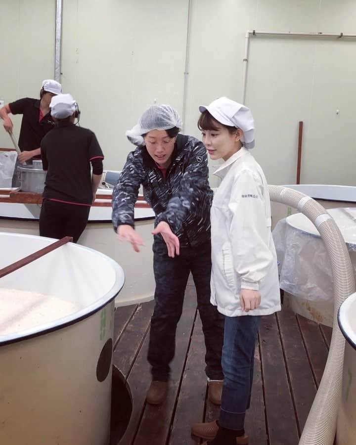 美馬怜子のインスタグラム：「初めての酒蔵見学ー🤗❤️❤️❤️ 麹の良いかおり✨ 初めての体験におどおど🤭💦💦 . #美馬怜子 #日本酒 #日本酒女子 #酒蔵見学 #新澤醸造店 #japanesesake #instasake」
