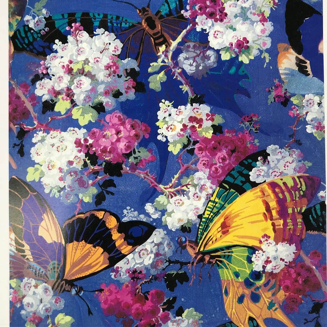 のインスタグラム：「Inspiration I m in love with this print ♥️💅🏻@alexismabille #artsdecoratifs #colors #fleurs et surtout de grands papillons #papillons #butterflies #flowers」