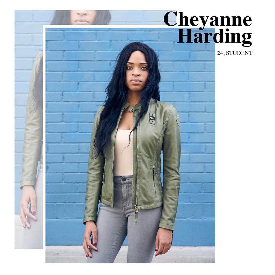 ブラウアーさんのインスタグラム写真 - (ブラウアーInstagram)「Cheyanne Harding a 24 year old student from Dallas. She's wearing the green algae HANNAH URBAN BIKER LEATHER JACKET available @ blauerusa.com #Blauer #BlauerUsa #LeatherJacket #AmericanPortraits #Dallas」5月23日 23時08分 - blauerusa