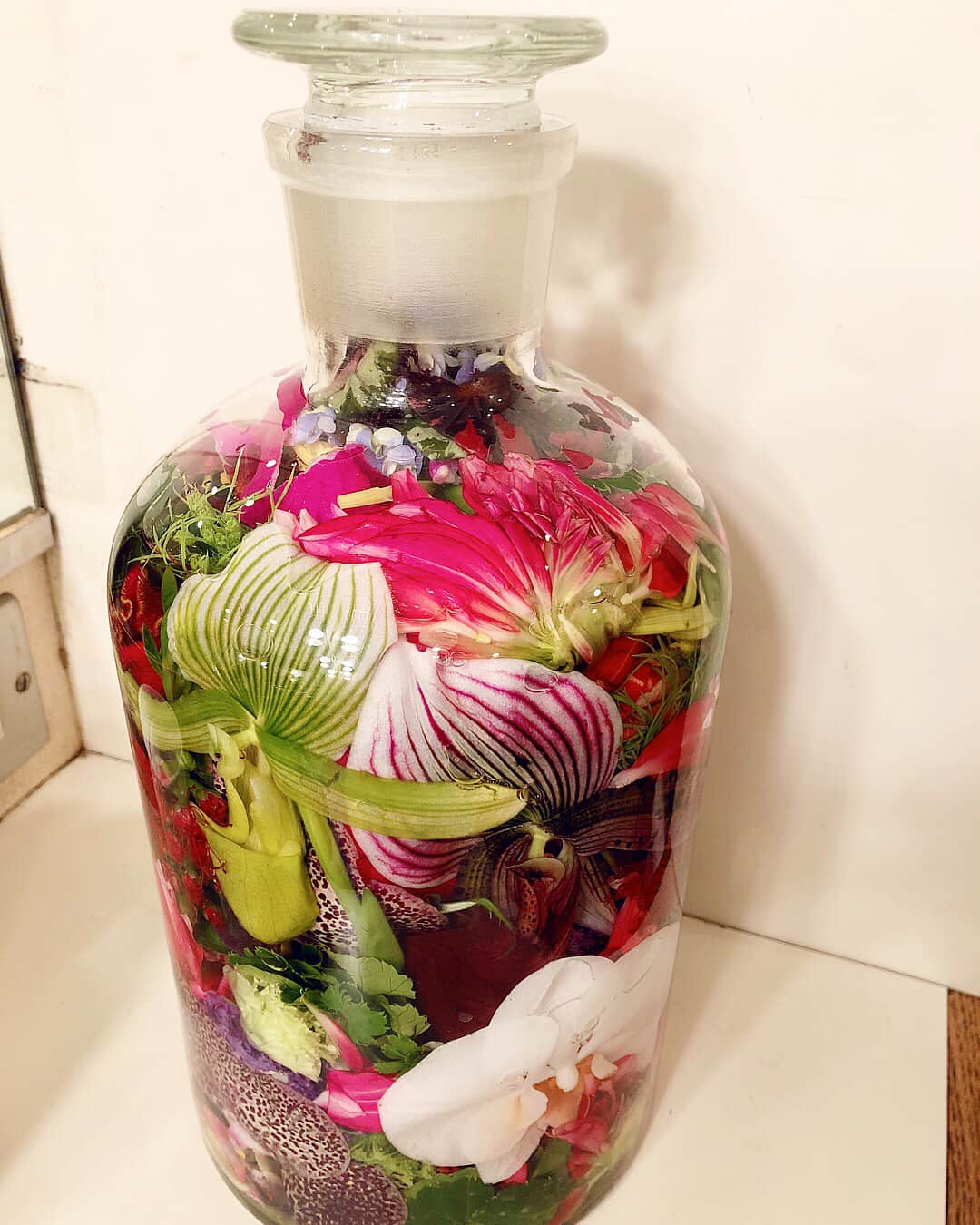 釈由美子さんのインスタグラム写真 - (釈由美子Instagram)「こちらの瓶の中に入ったお花は いつもお世話になっているヘアメイクの田中宏昌さんからです💄 瓶の中に生花が入ってるなんて、素敵すぎる😂✨ 温かいお心遣いに感謝感謝です✨  #私もよくお願いしている、 #ジャルダンデフルールというお花屋さんです💐」5月23日 16時48分 - yumikoshaku