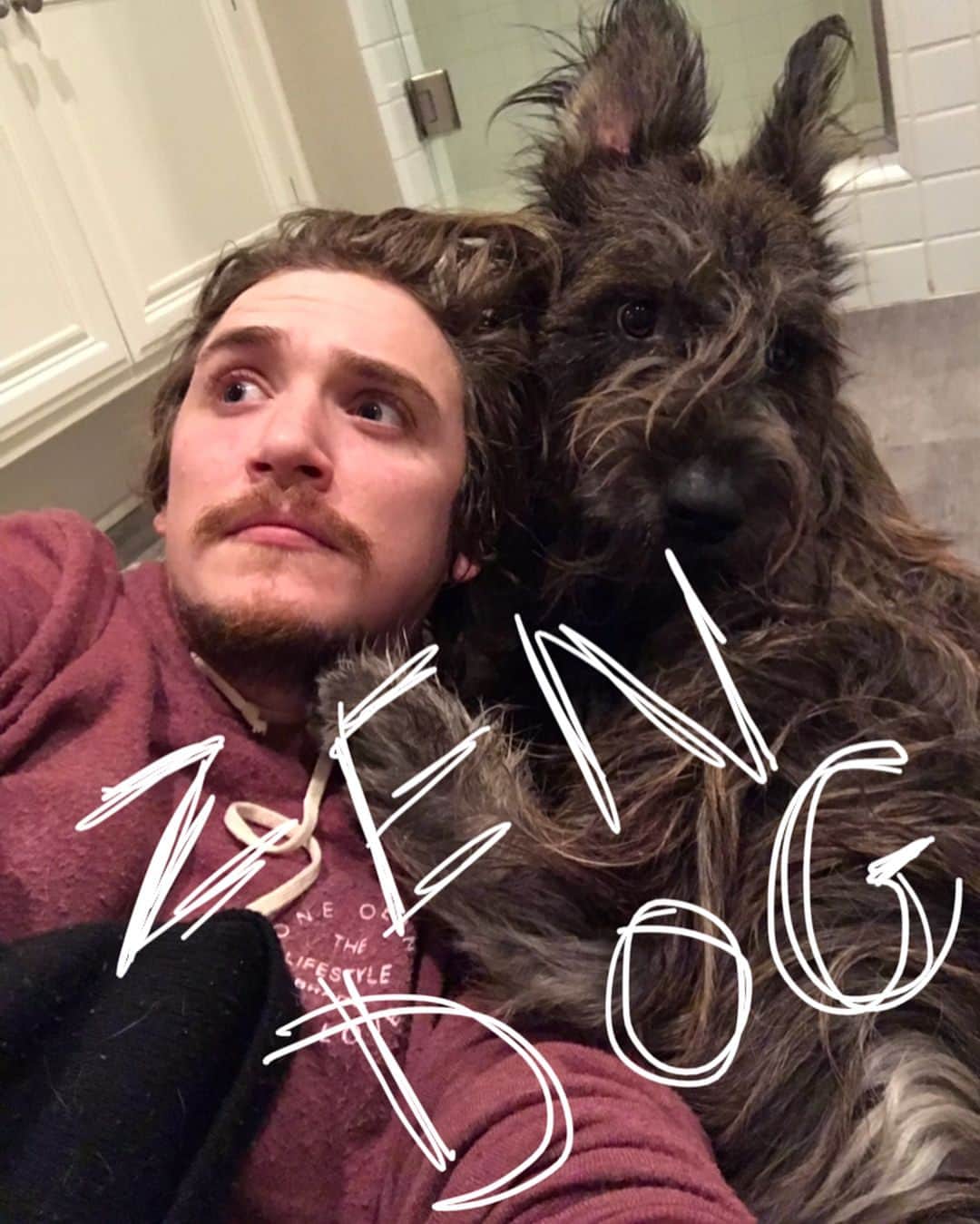 カイル・ガルナーのインスタグラム：「Alright let’s try this again. Pictures of dogs seem to grab more attention.... after you are done admiring my bat eared muppet please scroll over to see the @zendogmovie release Info!  Alright guys.... you wanna talk about a labor of love? This is the definition. 5 years ago me and my amazing costars @adamherschman and @celia.diane set out on a once in a lifetime film making adventure. Our director and all around great guy @rickdarge put together a small but crack team.... @richietrimbledop was one of those maniacs, not only did he shoot the damn thing but He got an old bus and gutted it, he put bunks in there and a working kitchen... where ricks mom would make us beautifully cook meals... and that bus became home for three weeks. We drove from San Fran to NYC and made a movie. Some of it was scripted and some of it wasn’t, sometimes we saw something and just decided to pull off to the side of the road. The story kept changing and evolving. It was physically taxing but mentally and spiritually stimulating. Once we got home from three weeks on the road I thought it was over.... but a few months later I got a call from rick and he told me that the story was evolving yet again. We did some reshoots and slowly but surely zendog took shape into the film you can see soon. I always said we were making less of a film and more of a feeling and When I watch this one I feel like that mission was accomplished. It’s a psychedelic thoughtful journey put together with blood sweat tears and a lot of heart and love. We shot so much footage we could have probably cut together 10 different movies, there’s a mini doc on the dvd so you can see some of the behind the scenes madness and some deleted scenes and commentary tracks, the making of is just as interesting as the film itself. The hustle is real and indy film is a true labor of love. Keep watching and support independent film. Congratulations zendog team, you are family for life.  Also for any alan watts fans out there we use his teachings to narrate the film :) #film #independent #independentfilm #cinema #movies #alanwatts #alanwattsquotes #alanwattswisdom #roadtrip #openroad #psychedelic #luciddreams #luciddreaming #bus」