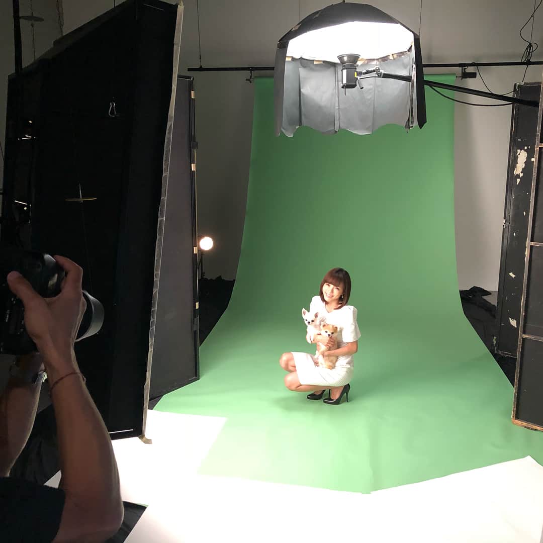 釈由美子さんのインスタグラム写真 - (釈由美子Instagram)「今日は雑誌の取材で、はるくぅと撮影をしました📸 スタッフさんがカメラの向こうで、「はるちゃん、くぅちゃん💕ごはんだよ〜！」って、声がけしてくださったので、カメラ目線も何度か無事に撮れました🙆‍♀️ ε-(´∀｀; ) #ワンピース 👗カルバンクライン #パンプス👠クリスチャンディオール」5月29日 13時34分 - yumikoshaku