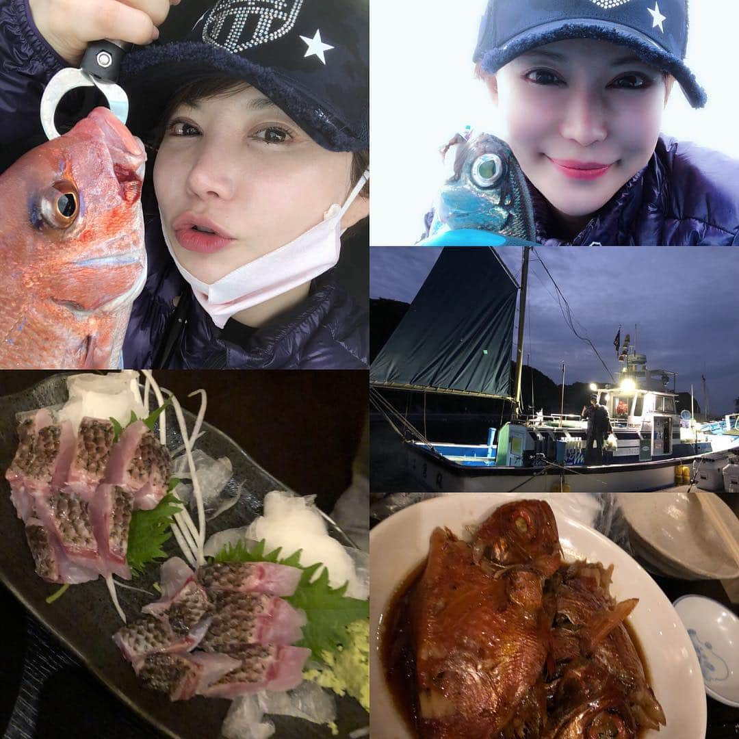里美ゆりあのインスタグラム：「初海釣り🎣 #横須賀#海釣り#初めて#船酔い#辛かった#海#波#釣れた#嬉しい#happy#魚#fish#料理」