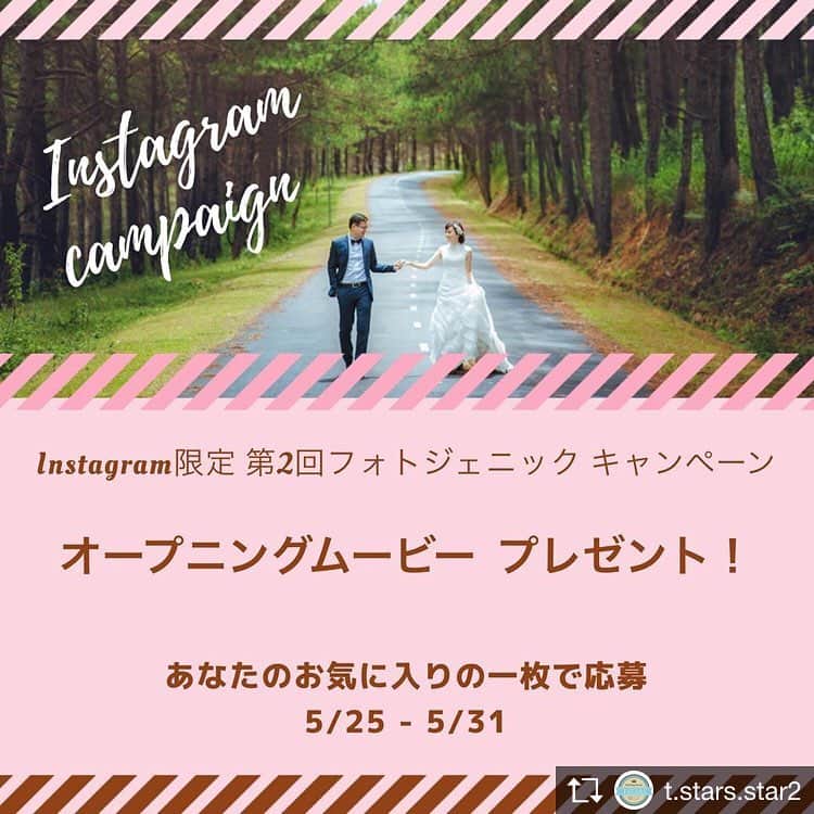 プレ花嫁さんのためのお得情報のインスタグラム：「Repost from @t.stars.star2 【Instagram限定 フォトジェニックキャンペーン開催！！】 ・ 昨年ご好評いただいたフォトジェニックキャンペーン第2回目です･*:.｡. .｡.:*･♡ 【オープニングムービーに使いたい あなたのお気に入りの一枚を応募！2名様にオープニングムービープレゼント👏👏】 ・ ・ 【賞＆プレゼント内容】 ★フォトジェニック賞…1名様 オープニングムービープレゼント ★funny賞…1名様 オープニングムービープレゼント ★ナイスフォト賞…10名様 オープニングムービー20%OFF ★参加賞…応募者全員にありがとうの気持ちを込めて5%OFF ・ ※オープニングムービーはT.STARSホームページのサンプル動画7種類、サンプルBGM20曲からお好きな組み合わせでお作りします😊 ＊ご応募写真はどんなお写真でもOKです。前撮り、お出かけ先、普段のおふたり… もちろんご家族でのお写真もOK!! ぜひお気に入りの一枚を送ってくださいね。 (funny賞は 面白い！と思うお写真を選ばせていただきます) ・ ・ 【ご応募期間】 2018年5月25日～5月31日 23:59まで。 ・ 【ご応募方法】簡単3step*☆*☞*ﾟﾟﾟﾟ ① @t.stars.star2 をフォロー ②このキャンペーン画像をリポスト または、スクショして #ティースターズキャンペーン を付けて投稿 ③DMからお写真をご応募(挙式日もご明記ください！) ・ ・ 【受賞発表】 2018年6月3日 受賞者にはDMにてご連絡いたします🙇‍♀️ ・ 【ご応募のご注意】 ○ご応募写真はおひとり様一枚でお願いします ○受賞後、お打ち合わせして制作開始となりますので7月以降の挙式の方でお願いいたします。 〇フォトジェニック賞、funny賞の方のお写真はT.STARSインスタグラムにて発表させていただきます。 ・ ・ #結婚式 #結婚式準備 #プレ花嫁 #キャンペーン #プレゼント #ティースターズキャンペーン #ウェディング #オープニングムービー #結婚式ムービー #ウェディングムービー #2018夏婚 #2018秋婚 #2018冬婚 #weddingparty #日本中のプレ花嫁さんと繋がりたい #アットホームな結婚式 #前撮り #ロケーションフォト #セルフ前撮り #和装前撮り #節約花嫁 #ムービー #プレ花婿 #プレ花嫁準備 #プレゼント企画」