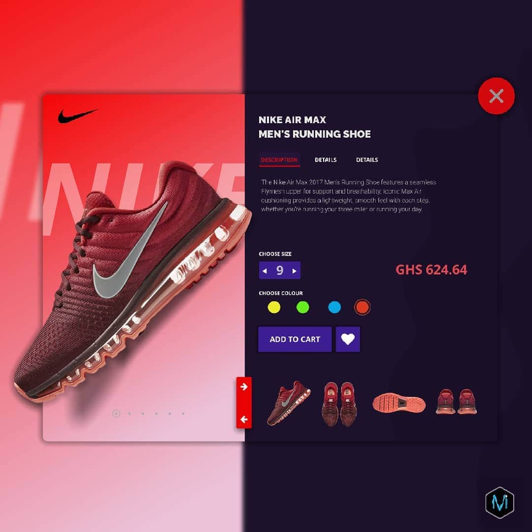 Mockups Interactiveのインスタグラム：「. Online shop product page. Nike Air Max shoe.  You can make this page more interesting to showcase your products. . . #ghanawebdesigner #ghanaian . @mockupsinteractive. . .」