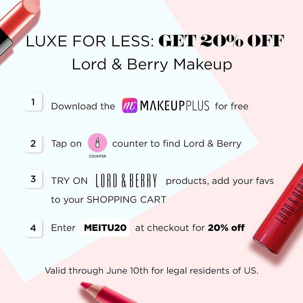 MakeupPlusさんのインスタグラム写真 - (MakeupPlusInstagram)「#Summer savings! 💸Get 20% off @lordandberry_official #lippies 💄 with #promocode MEITU20! • #discount ends June 10 so start #shopping on @makeupplusapp before it’s too late! • #mpxlordandberry #lordandberry #makeuplus #sale」6月5日 4時03分 - makeupplusapp