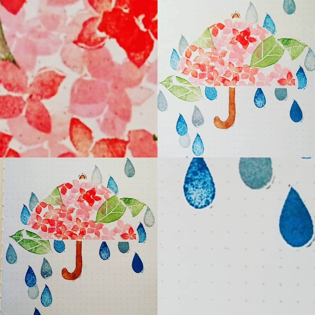 藤田朋子さんのインスタグラム写真 - (藤田朋子Instagram)「明日から梅雨☂️とか言うから 洗濯機を回しまくってる  #梅雨 #雨降り #傘 #雨粒 #アンブレラ #umbrella #rain #レインドロップ #消しゴムはんこ #手作りスタンプ #紫陽花 #あじさいの花 #好きな花 #藤田朋子 #tomokofujita  #stamp  #raindrop s #flowers #design」6月5日 8時46分 - chiendormant