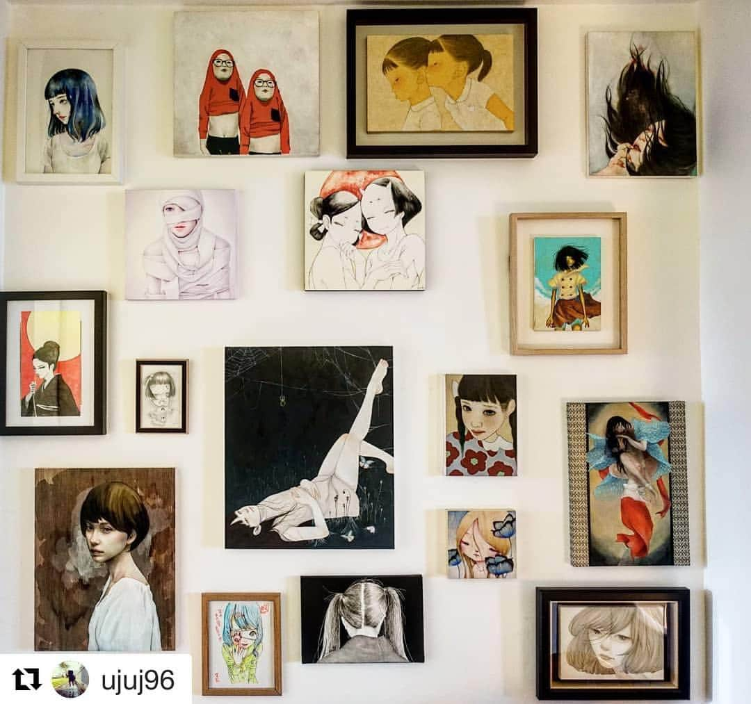 トイ ヒロユキ / Hiroyuki Toiのインスタグラム：「ありがとう！ ・ #Repost @ujuj96 with @get_repost ・・・ Love our new wall. #japan #japaneseart #artist #painting #painter #drawing #picture #art #illustration #draw #manga #illustrator #traditionalart #estampe #koreanart #contemporaryart #modernart #watercolorart #oilpainting #pencilart #portrait #realisticart #japanpopart #」