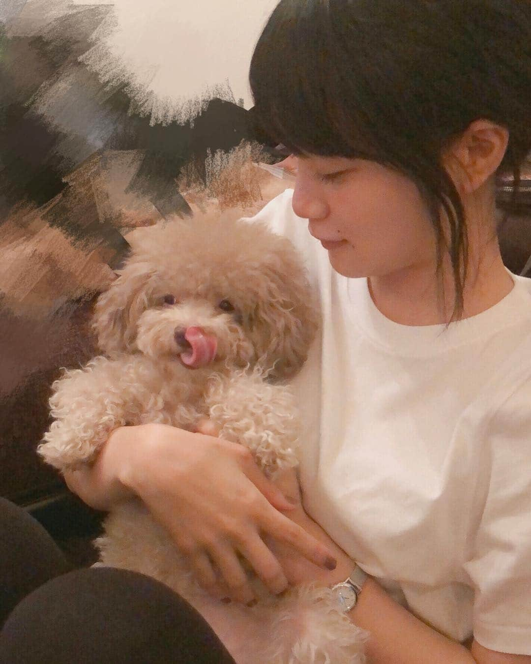 深川麻衣 さんのインスタグラム写真 - (深川麻衣 Instagram)「🐶 この間、石川家にお邪魔した時のおチェルとの写真。 絶妙に可愛い舌ペロの瞬間を小春ちゃんが撮ってくれました＊ 本当に人見知りしない子で、遊んであげたと言うより、たくさん遊んでもらいました。笑 はぁ…。癒されたぁぁぁ〜。 そしてそして、 朗読劇「栄二を愛した女」 初日までいよいよ10日きりました！！ ドキドキしてきた…。 最近は毎日稽古に励んでおります。」6月7日 23時32分 - fukagawamai.official