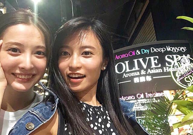 大石絵理のインスタグラム：「きのうは大好きな るーとオリスパに💞♨️💆‍♀️ 癒された〜😚😚😚😚 いい夜でした❤︎お仕事がんばろうっ💪 #olivespa  #お姉さん綺麗だった #ふたり同じとこにニキビw #るりえり❤︎」