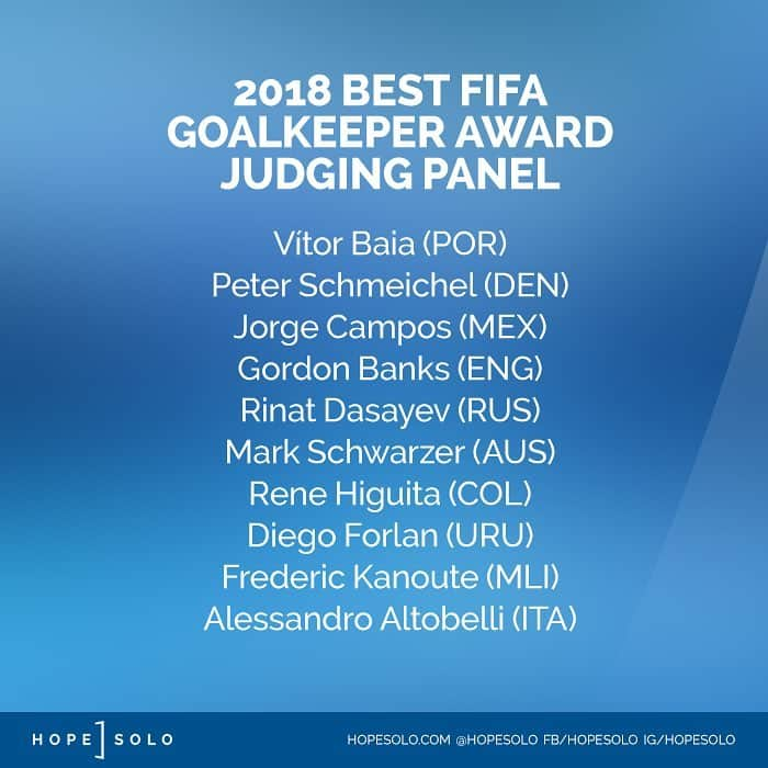 ホープ・ソロさんのインスタグラム写真 - (ホープ・ソロInstagram)「A conspicuous and disappointing lack of female goalkeepers on the panel to pick the FIFA Best Goalkeeper Award. The global organization for football must be better than this! #womeninfootball」7月7日 8時14分 - hopesolo