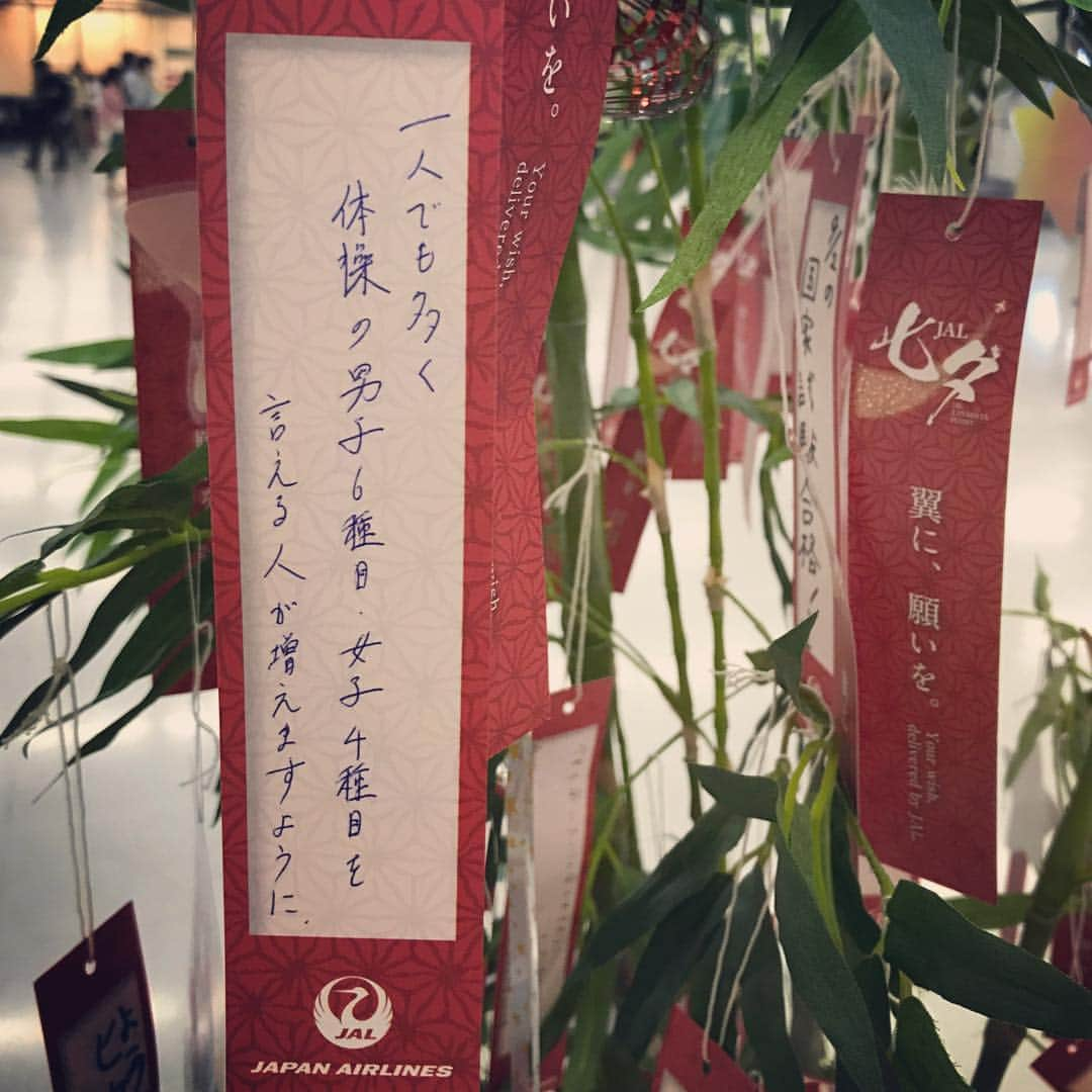 田中佑典さんのインスタグラム写真 - (田中佑典Instagram)「荷物待ち中、書いてみました。 #七夕 #短冊  #男子6種目 #ゆか #あん馬 #つり輪 #跳馬 #平行棒 #鉄棒  #女子4種目 #跳馬 #段違い平行棒 #平均台 #ゆか  #平行棒と段違い平行棒まちがわれがち  #跳馬を跳び箱と言われがち  #つり輪をつり革と言われがち  #それは電車や  #言える人が増えてくれたら嬉しいです」7月7日 17時55分 - yu_suke_tanaka_