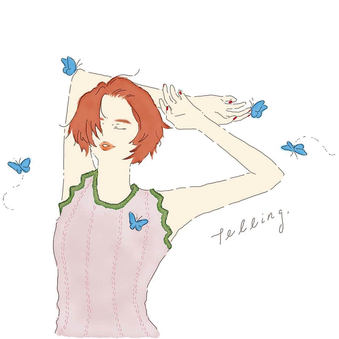 古谷有美さんのインスタグラム写真 - (古谷有美Instagram)「🦋 いい風が吹いて ほんの僅かでも心穏やかにすごせる 日曜でありますように。 ・ ・ #みんみん画伯  #朝日新聞telling🔍 #butterfly#girl#redhair#illustration」7月8日 12時09分 - yuumifuruya