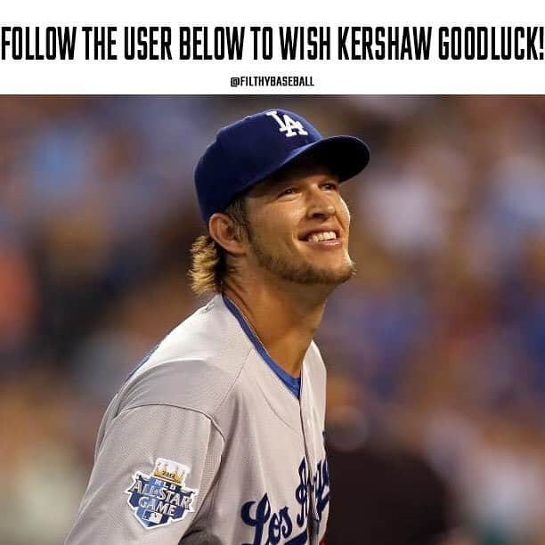 クレイトン・カーショウのインスタグラム：「Follow @filthybaseball to wish Kersh good luck for the rest of the season!🤞#kershgonnakersh #kershaw #mlb #itfdb #dodgers」