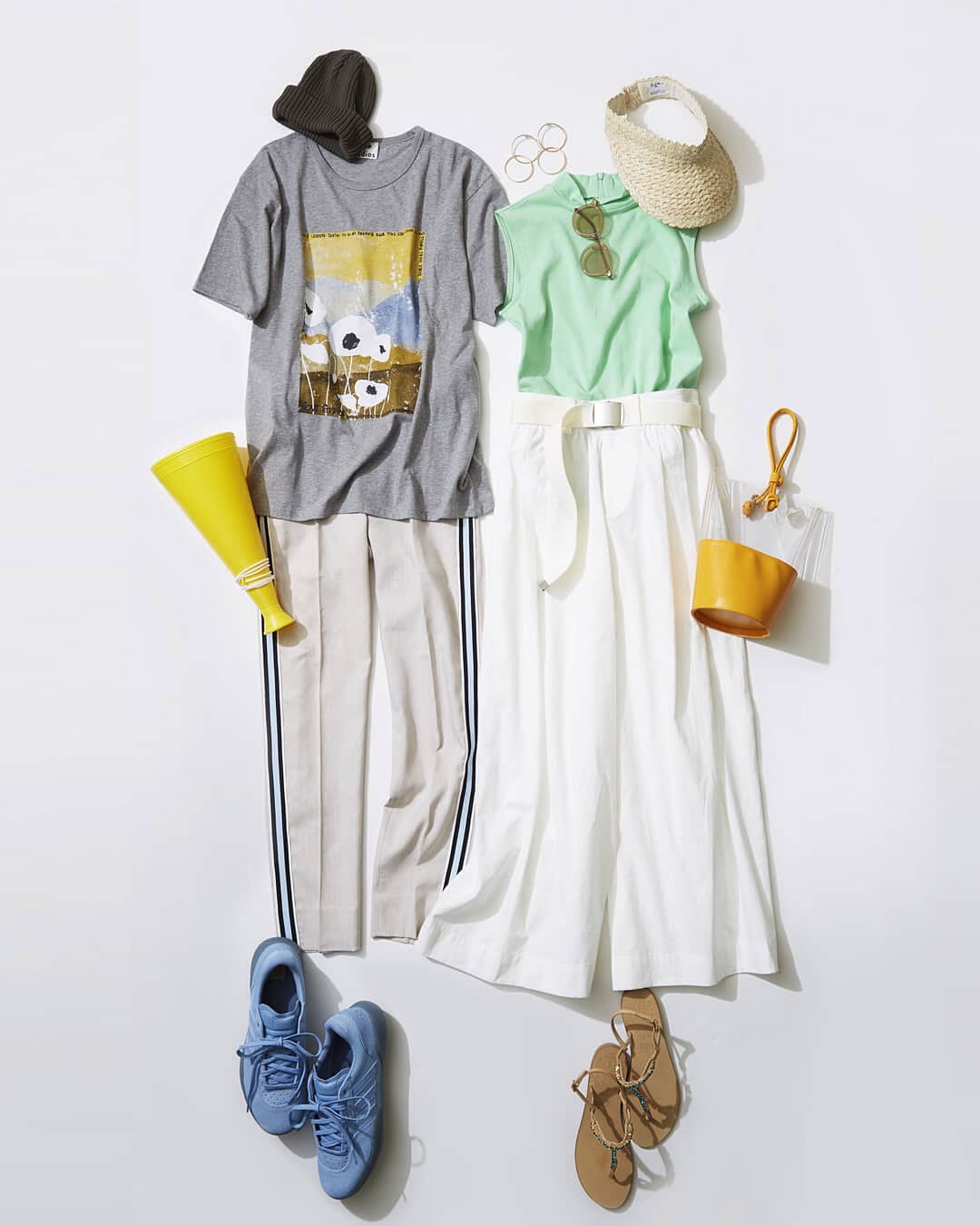 ルミネ公式のインスタグラム：「スパイス小物でワイワイ盛り上がる！ #カットソー ￥8,000+TAX #パンツ レディース ￥22,000+TAX #サンバイザー ￥6,000+TAX #ピアス ￥7,000+TAX #バッグ ￥8,300+TAX #サングラス ￥30,000+TAX #サンダル ￥15,000+TAX #Ｔシャツ ￥18,000+TAX #パンツ メンズ ￥21,000+TAX #キャップ ￥8,000+TAX #スニーカー ￥12,000+TAX ・ [ #LUMINEMAGAZINE ] #lumine #ルミネ #ルミネ新宿 #ルシェルブルー #スピックアンドスパン #ドゥーズィエムクラス #トゥモローランド #ガリャルダガランテ #エディション #ootd #outfit #fashion #coordinate #コーディネート #ファッション #デイリーコーデ #コーデ #フォロー #山脇道子 http://magazine.lumine.ne.jp/?p=76576 ※商品の価格や取り扱い状況は撮影時点のもので、変更になることがあります。」