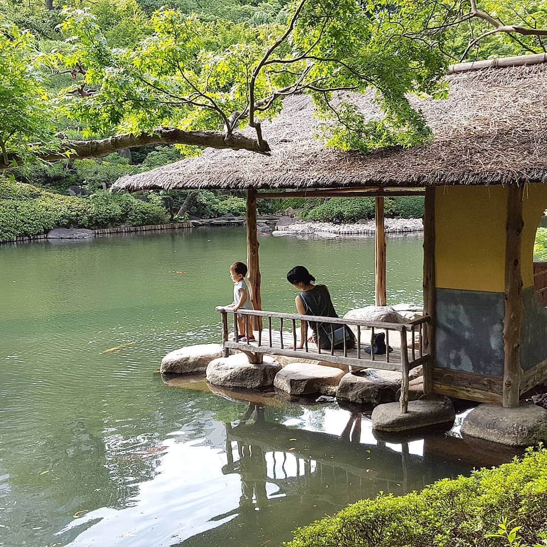 本仮屋リイナさんのインスタグラム写真 - (本仮屋リイナInstagram)「暑くて暑くて、池に入ろうとする息子⛲ 結婚式を挙げた八芳園へお散歩にでかけました☺良いところだなぁ～ 見学に来ているカップルが多くいて、懐かしい気持ちになりました💓  #八芳園 #結婚式 #真夏日 #男の子ママ #主婦 #息子 #梅雨 #池 に飛び込みたくなる #暑さ」6月27日 17時13分 - riina_motokariya