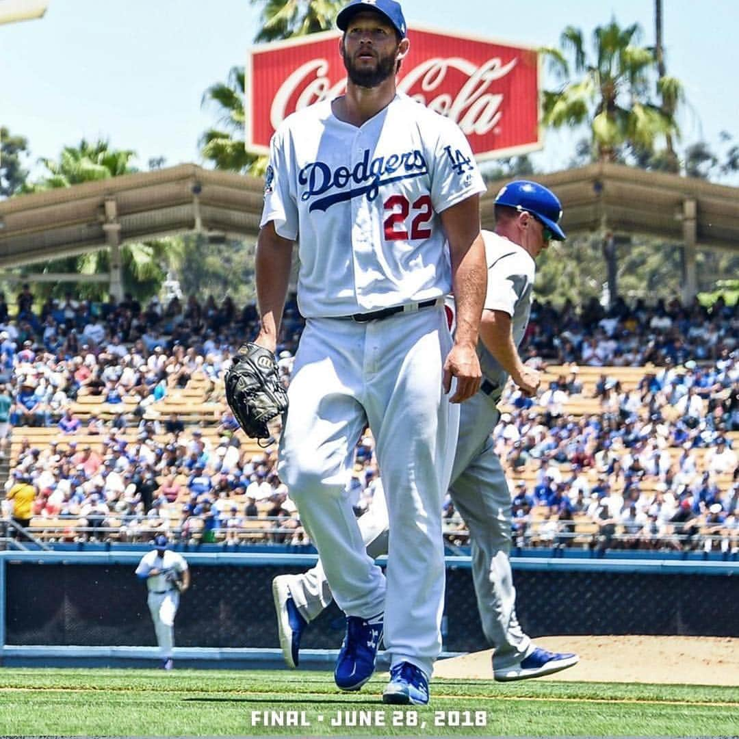 クレイトン・カーショウのインスタグラム：「5 IP,  4 H, 1 ER, and 6 K in his start yesterday. Who is excited for Kershaw to start dominating again? #kershgonnakersh #kershaw #mlb #itfdb #dodgers」