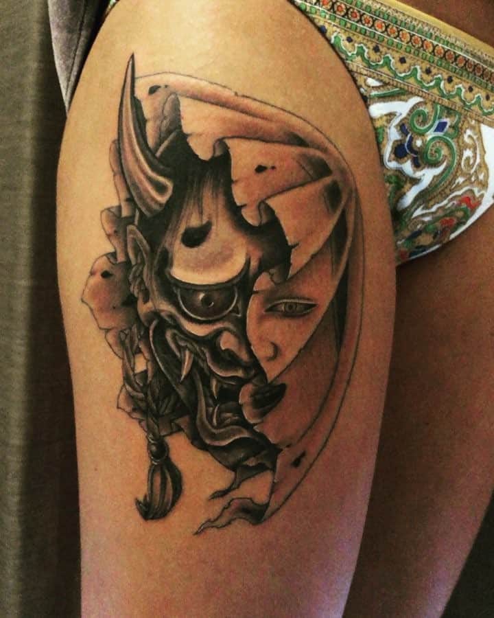 彫師美漸のインスタグラム：「般若 刺青 / Hannya mask Tattoo ・ ・ #般若 #お面 #般若面 #刺青 #彫師 #美漸 #彫師美漸 #湘南台 #中目黒 #タトゥー #tokyo #tattoo #art #fashion #bizenart #bizen #문신 #Bizentattoo  #tattooer #tattooist #tattooartist #tattooart #tattooshop #japanesetattoo #Hannyatattoo #masktattoo」