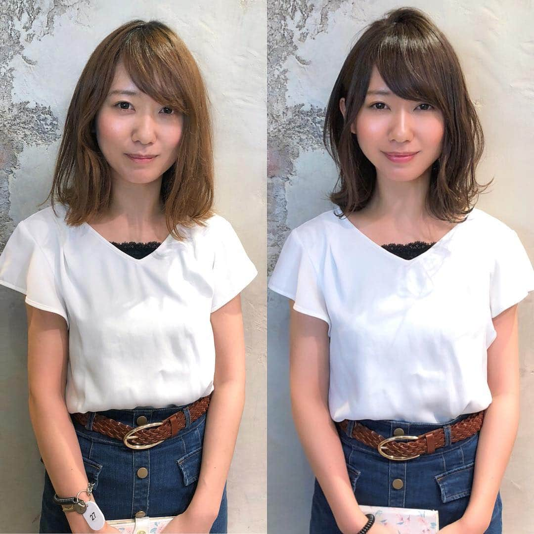 及川天和さんのインスタグラム写真 - (及川天和Instagram)「🌻お客様ビフォーアフター🌻 ツヤ出すカラーとくびれミディスタイルにビフォーアフター⁉️ ・ ひし形にかえてイメチェンしましょう🙆‍♂️ ・ ・ ☺︎ 可愛くなる 技術 ☺︎ 誰でもできる可愛くなる秘密を教えます✨ ・ カラーでグレージュ☀️ オレンジや赤味を消します‼️ 夏の新色でやらせてください！ ・ 人の第一印象は髪が大事！ 大切なヘアスタイルはぜひ担当させてください🙇 いつも見て頂きありがとうございます✨ ・  夏カラーは#グレージュ そんなスタイルはどうでしょうか？✨🙌 ・ ・ ご予約はお電話が一番とりやすいです👌 電話だと意外と予約とれます！✨ 透明感◎可愛いカラーはぜひ✂︎ ！ ・ 及川のヘアカタログはプロフィールから見て頂ければ幸いです！！ ホットペッパーはブックマークがオススメです🙇 ・ ＊ 本当にいつもご来店ありがとうございます＊ ・ ・ #新宿 #今田美桜 #twice #イルミナカラー #前髪カット #color #メイク #前髪#おしゃれさんと繋がりたい #アイメイク #アイシャドウ #ショートヘア #トレンド #乃木坂46 #make #makeup #けやき坂46 #キンプリ #横浜#池袋#ウェディング ヘア#広瀬すず#小嶋陽菜#白石麻衣#似合わせ  #シースルーバング#結婚式」7月1日 18時56分 - tenhouo