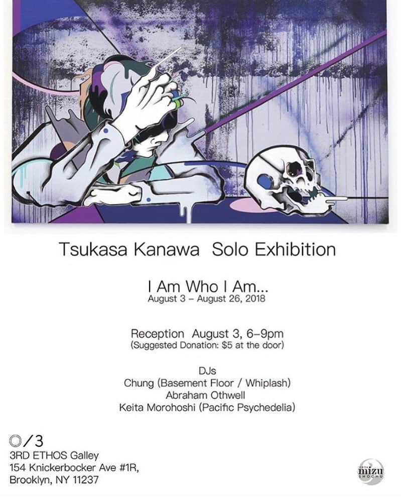 松山智一のインスタグラム：「One of my studio artists @tsukasa_kanawa will be having a solo show in Brooklyn at 3rd Ethos Gallery @3rdethos_creativespace , come join us tomorrow 8/3 from 6pm for the opening to celebrate  明日松山スタジオのスタッフでもあるアーティストの金和司がブルックリン はブッシュウィックの3rd Ethos Galleryで個展を開催いたします。一年ぶりとなる彼の個展ぜひご覧ください。明日、8/3金曜の夜6時よりレセプションです、奮って参加ください。」