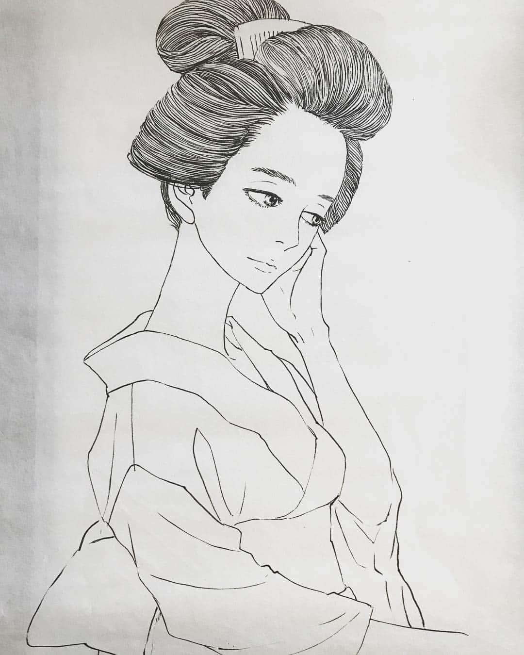 安野モヨコのインスタグラム：「今年も安野モヨコの描き下ろしの雪洞絵が、鎌倉ぼんぼり祭に飾られます！ #instaart #moyocoanno #ilustration #kimono #yukata #summer #instagood #japan #manga #鎌倉 #ぼんぼり祭り #鶴岡八幡宮」