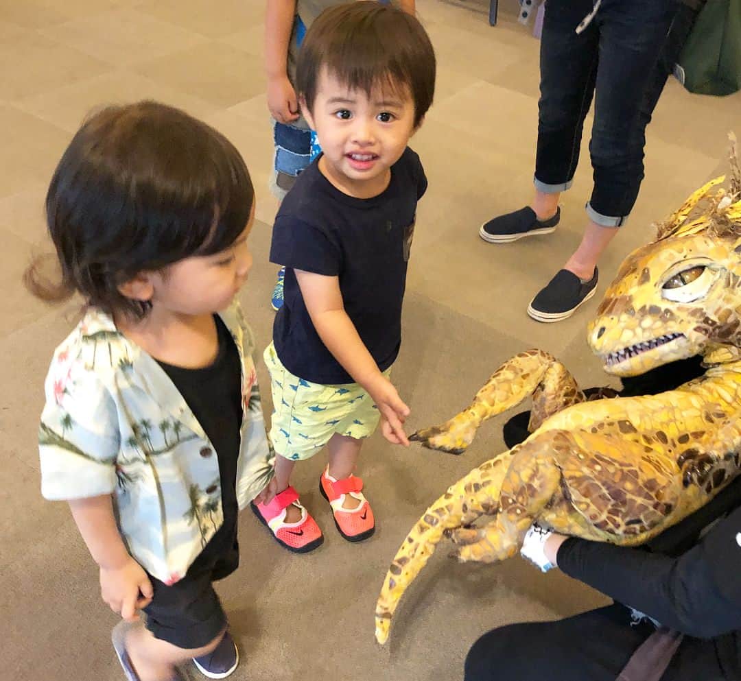 A_kun*mamaさんのインスタグラム写真 - (A_kun*mamaInstagram)「昨日は #恐竜どうぶつ園 に行ってきたよ🦖 🦖🦖@dinosaurzoo_jp ﻿ ﻿ 最近恐竜が大好きになったあーくんは大喜び‼️😂﻿ ﻿ なかなかリアルな感じで迫力あったけど﻿ 泣かずにニコニコ笑って楽しんでいました。 そっかこの子怖いもの何もないんだったわ😂﻿ ﻿ ショーが終わった後にロビーで﻿ 恐竜とふれあいタイムがあるんだけど﻿ 写真の恐竜の赤ちゃんが気に入りすぎてギューしたり 自ら自分の手を噛ませてみたり😂﻿笑 しまいにはキス💋してました←おい 母性本能が強すぎ男子😂💦﻿ やめてー😀 ﻿ ﻿」7月14日 22時19分 - aaaooo121