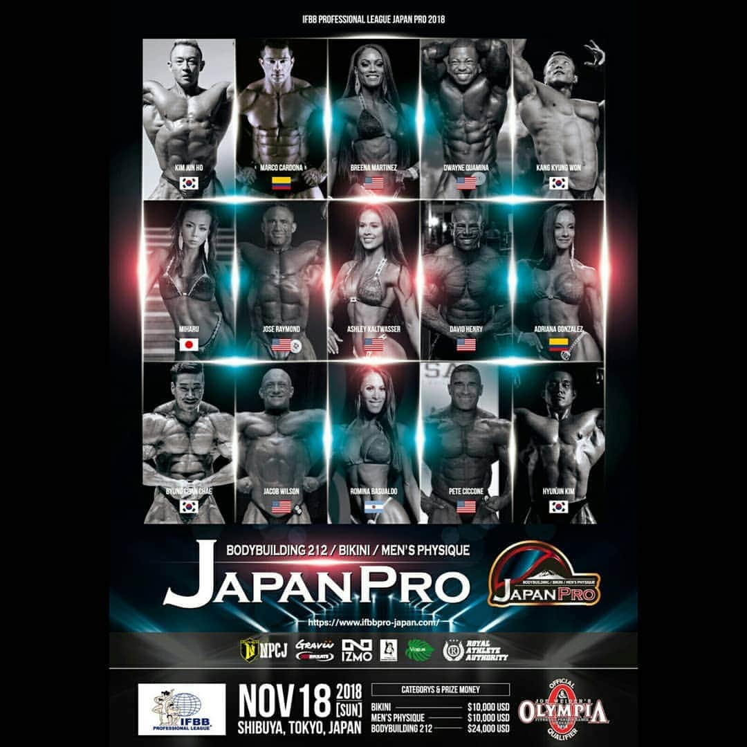 REIKAさんのインスタグラム写真 - (REIKAInstagram)「11/17,18の『NPCJ WORLD LEGENDS CLASSIC』は『IFBB PROFESSIONAL LEAGUE JAPAN PRO』と『IFBB PROFESSIONAL LEAGUE PRO QUALIFIER』が同時開催✨✨ . 凄い😭❤ 世界の有名プロ選手達が続々と日本にやってくるわけです！  そして11/17(土)に開催されるIFBB PROFESSIONAL LEAGUEのプロ資格を得る日本初のコンテスト「PRO QUALIFIER/TOKYO」のポスターにREIKA載ってます😭❤ . こんな凄い選手達に囲まれて私気絶しそう(。>д<) . 各チケットが販売スタートしました！  去年は１週間で完売したので応援&観戦に来る方々は早めのご購入オススメします★  ちなみに『NPCJ WORLD LEGENDS CLASSIC』のビキニカテゴリーは、11/18(日)に開催されます★  #NPCJ #IFBB」7月17日 17時20分 - reika_japan