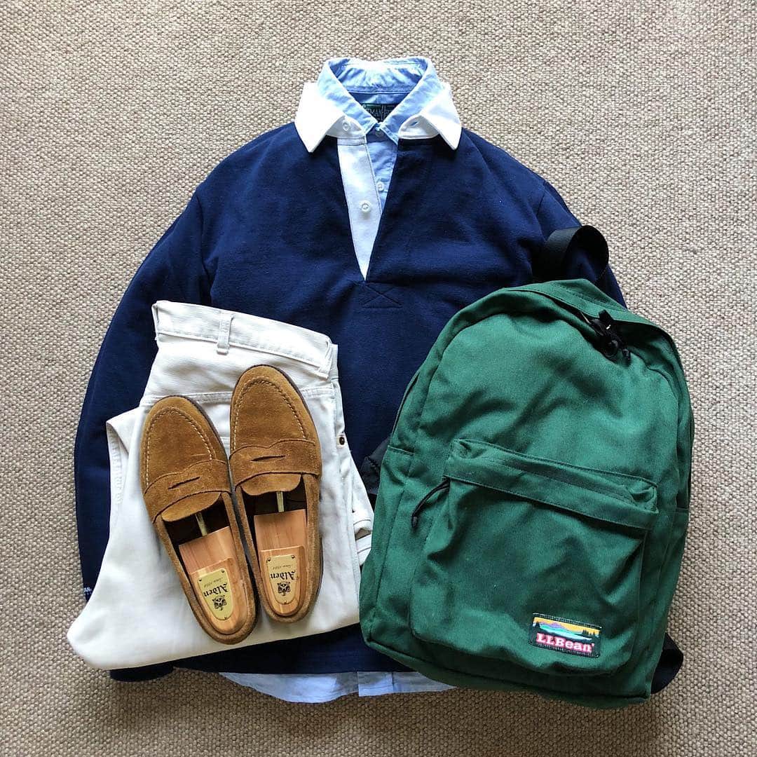 the.daily.obsessionsさんのインスタグラム写真 - (the.daily.obsessionsInstagram)「Today's Outfit. ↓ ＊#Barbarian Rugby Shirt ＊#GitmanVintage S/S Oxford BD-Shirt ＊60's Vintage #Levis #911B #BigE Pique Pants ＊80's Vintage #LLbean Daypack ＊#Alden no6243F Suede Penny Loafer」7月24日 7時29分 - the.daily.obsessions