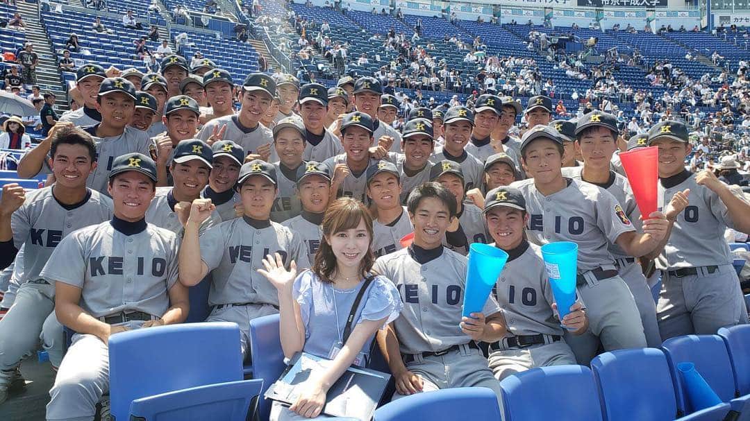 黒澤詩音のインスタグラム：「#慶應義塾 のみなさん！ TKOを掲げた #塾高 の皆さん、決勝戦進出です！ * 昨年のOB、で現在慶大野球部の、#正木智也 選手や #新美貫太 元主将も応援に駆けつけていました😊その模様はダイジェストでご紹介！ 慶應と桐光の決勝は、明後日月曜です❗️ * #陸の王者 #慶應 #若き血 #慶應義塾高校 #野球部 #高校野球ダイジェスト #高校野球 #野球 #全国高校野球選手権大会 #全国高等学校野球選手権大会 #甲子園 #詩音スポーツ観戦記」
