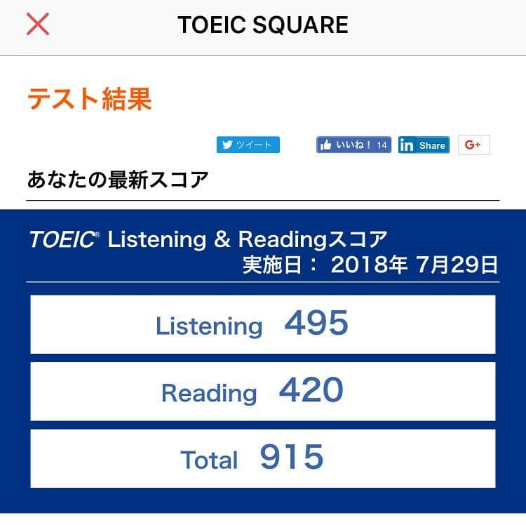 肘井美佳さんのインスタグラム写真 - (肘井美佳Instagram)「New record! 仕事で受けられなかった英検2次試験まで数ヶ月あるのでTOEICに挑戦してみた！来月受けられたら、また更新できるといいな〜  #toeic #久しぶりの受験！ #初めて900点越えた #最後8問くらい塗り絵した(T-T) #解き終わってみたい #今特訓中」8月23日 17時41分 - mikahijii