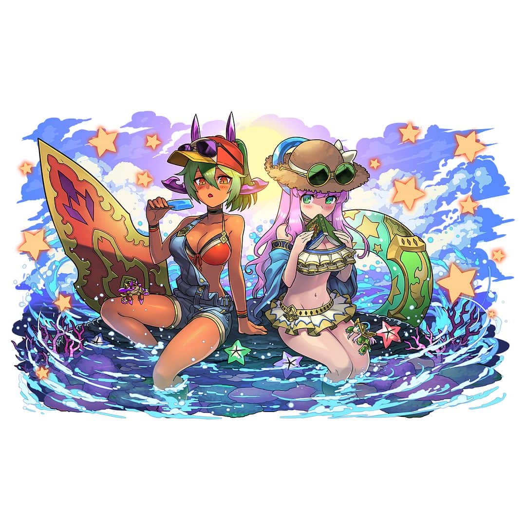 パズル＆ドラゴンズのインスタグラム：「近日、日本版で実装予定となっている夏仕様の特別モンスターイラストを公開！ Here’s a preview of the summer version of special monsters coming soon to the Japan server. #パズドラ #公式 #中村エイト #緑川美帆 #PAD #PuzzleAndDragons #Official #puzzle #dragon #Nakamura8 #퍼즐앤드래곤 #퍼드」
