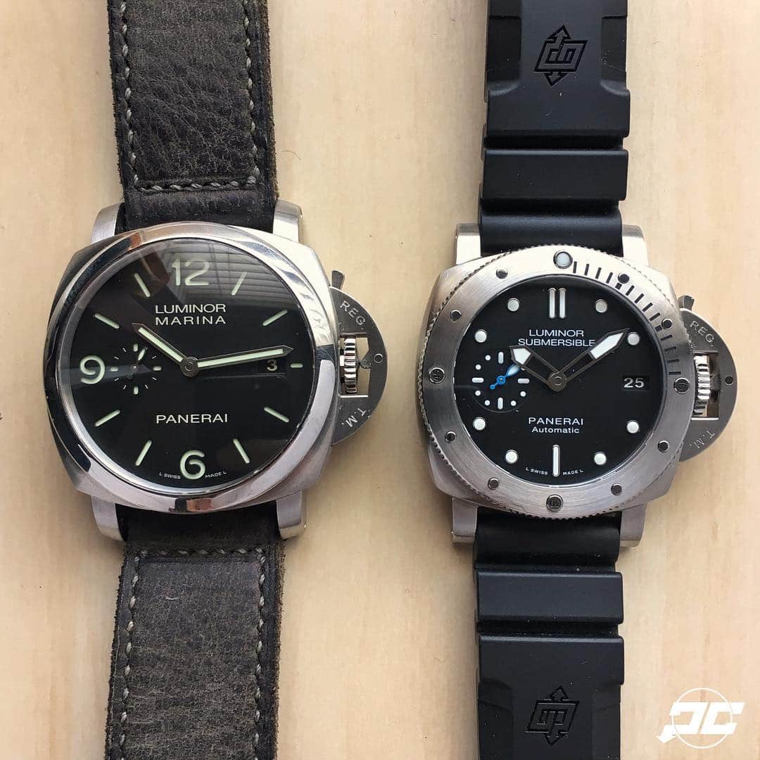 パネライのインスタグラム：「A good comparison of sizes with the #Panerai #PAM312 44mm Marina and the new #PAM682 42mm Submersible. #paneraicentral」