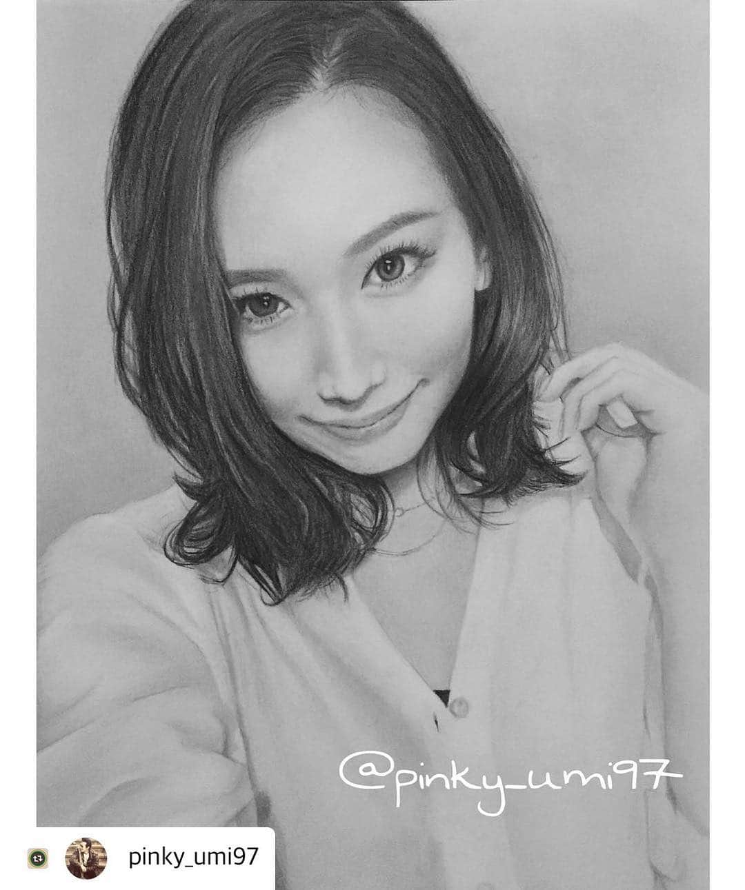 佐山愛のインスタグラム：「・ すごい！！まるで写真！！！ ・ 昔から絵を描くのが苦手な私には もうこれは魔法としか思えない🤣 ・ @pinky_umi97 さん、 ありがとうございますーー❤️❤」