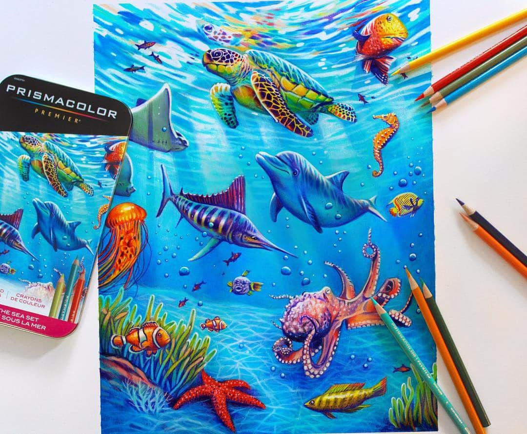 Morgan Davidsonさんのインスタグラム写真 - (Morgan DavidsonInstagram)「The original “Under the Sea” drawing with the final product available in stores and online! 🐬🐠🦑 It was so much fun using only the 12 colors in the set! ✍🏼 Don’t forget to tag me if you see or buy them! 💕 Also, I’ve been a little under the weather which put a pause on my drawing but I’m starting a new study today so stay tuned for updates on my story this week! 🙌🏼」8月28日 5時11分 - morgandavidson