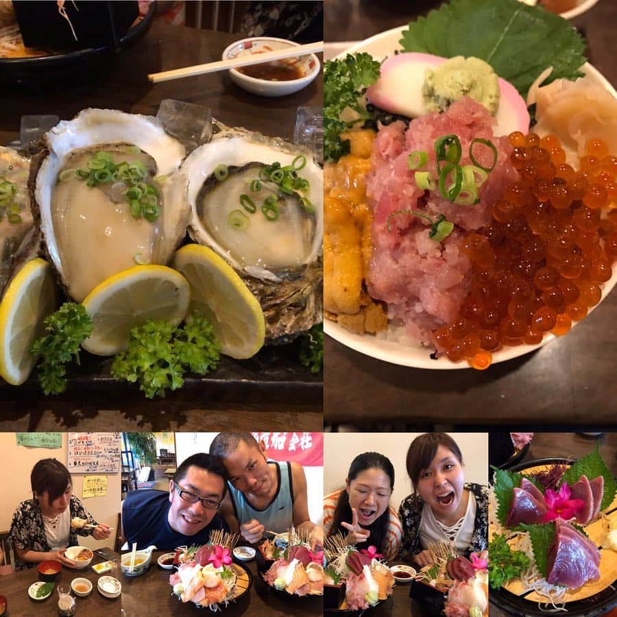 佐川奈美のインスタグラム：「⭐︎良き休日⭐︎ 何年振りかのハワイアンズへ行き激混みで早々に退散からの海幸🐟 美味でした♡またまた♡」