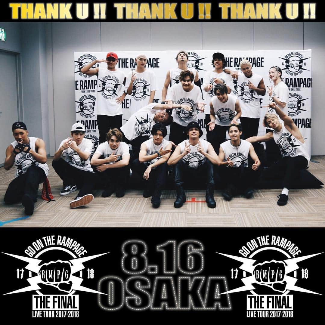 のインスタグラム：「‪『LIVE TOUR 2017-2018 GO ON THE RAMPAGE TOUR THE FINAL』大阪公演3日目‼️‬ お越し頂きました皆様本当にありがとうございました🙏🏾 そして最高の盛り上がりをありがとうございます🙇 本日は瑠唯さんの誕生日🎉 ということでケーキのサプライズも😋🔥 そして遂に明日ラスト… 全力で謙虚にかまします‼️ #THERAMPAGE #GOONTHERAMPAGETOUR #THEFINAL #OSAKA」