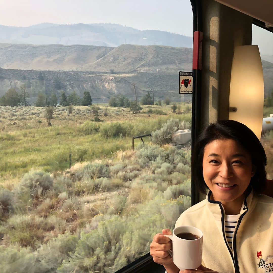 高嶋ちさ子さんのインスタグラム写真 - (高嶋ちさ子Instagram)「今回の旅のハイライト！ ロッキーマウンテニアン号に乗って来ました。バンフからバンクーバーまでの区間ただただ景色と食事を楽しむだけの電車です。天井が全面窓！想像以上の食事に大満足。」8月17日 14時49分 - chisakotakashima