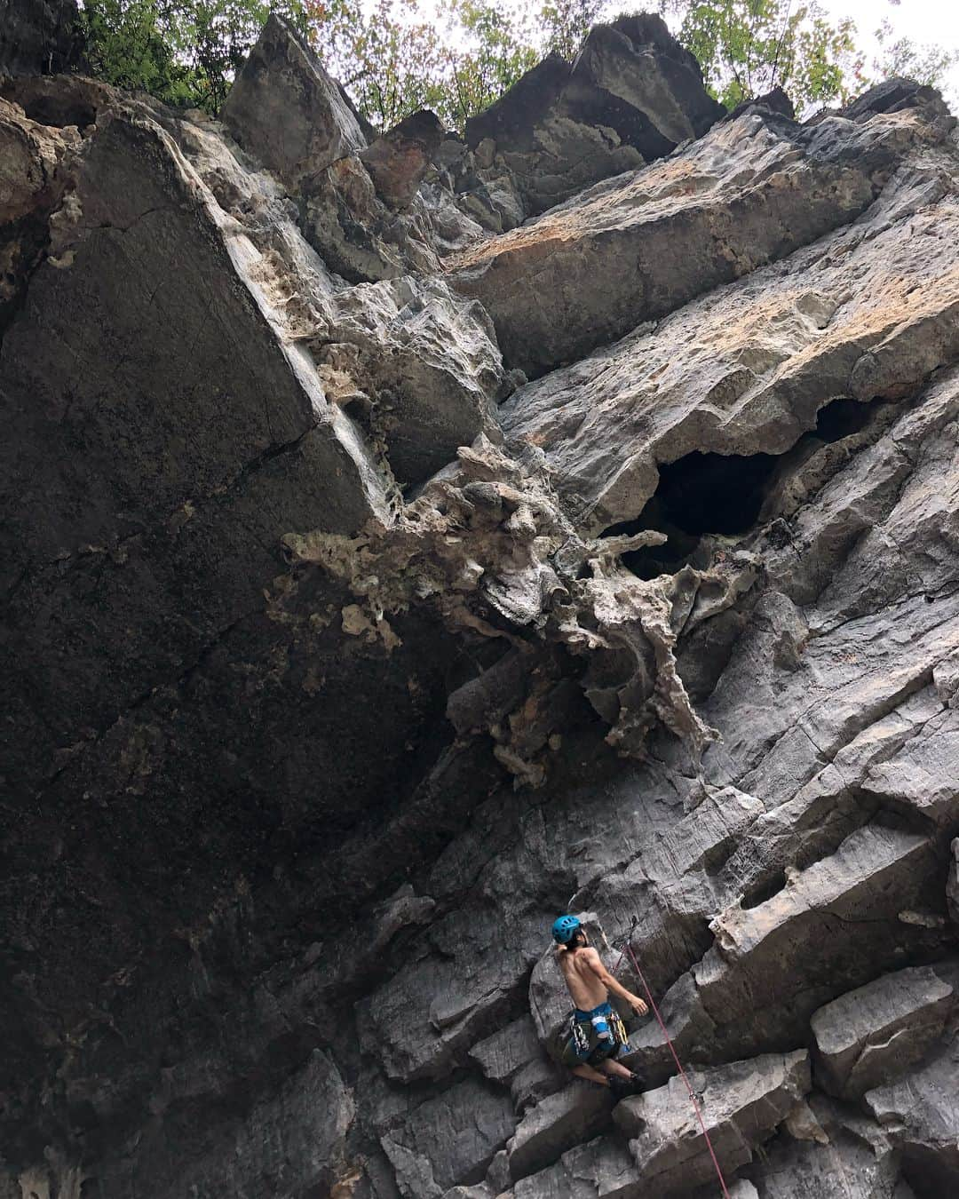 植田夢月さんのインスタグラム写真 - (植田夢月Instagram)「・ Climbing Trip in Yangshuo, China  PART1 ・ I and husband visited our friend working in China, and enjoyed climbing in Yangshuo for 4 days (+1 hour). There is a huge amount of limestone walls close to the town. ・ Of course, the summer is not a good season for climbing. It was sooooo hot and humid. I had tons of sweat; climbing 1 route ≒ bathing 2 times.... I'm not exaggerating. ・ Anyway, these pictures are of "Treasure Cave". It was my first experience to climb between such big tufas. So exciting. ・ ・ 中国で働いてる友人と一緒に、中国は陽朔へクライミングしに行ってきました。陽朔は桂林から車で1.5時間くらいのとこにある観光地で、街の周りはありったけの石灰岩の壁！ ・ 暑いだろうと覚悟はしてたけど、ほんとに暑かった。滝汗とはこのことで、1回ルートを登るごとに入浴2回分くらいの汗。自分から垂れて来た汗でホールドが濡れてた。 ・ 写真はトレジャーケイブ。風が通り抜けて、比較的過ごしやすかった。でかいコルネを渡ってく、これぞライムストーンなルートが登れて満足！ ・ pic1: me on the "Trou Sec en Milleu Humide" / 5.11c MOS✌️ pic2: from inside of the cave pic3: husband on the "Hanging Out in China" / 5.12d (c?) pic4: Shinju on the "Corner Bug Zoom" / 5.10b ・ #yangshuo #yangshuoclimbing #limestone #limestoneclimbing #climbinginchina」8月19日 15時51分 - dream_moco