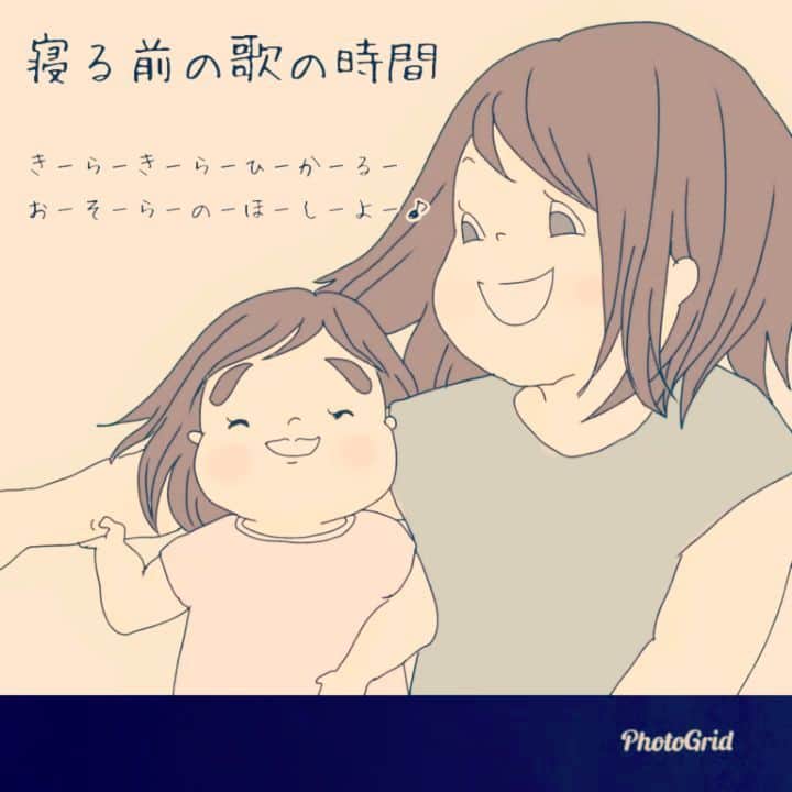 チッチママのインスタグラム：「【⚠️音声あり】 お友達から寝る前に#キラキラ星 を歌っているよと聞いて、我が家でも歌の時間を作ってみよう！ということで1ヵ月くらい前から寝る前にキラキラ星を歌っています。そして最近になって、長女チッチも一緒に歌えるようになりました(*^^*) 実家に送るためにムービーを撮ったのですが、我慢できず皆様にも<(_ _*)>笑 途中長女チッチの地声が入ります笑 投稿してから気づいたのですが、イラスト、なんだかCDのジャケットみたいですね笑 . 前回の次女チッチ3ヵ月のイラストにコメントありがとうございます✨ バンボの情報ありがとうございました(;o;)✨知ってるのと知らないのとじゃ大違いです！助かりました🤗 そして、同じくツンツンヘアーちゃん多いですね😍抱っこの時のくすぐったい感じわかります笑 同じ誕生日の方もいて嬉しいです♪ . #育児漫画#育児絵日記#育児日記#子育て#子育て日記#ママリ#ママリ絵日記#漫画#絵日記#娘#女の子#女の子ママ#姉妹#姉妹ママ#長女#2歳#6月生まれ#6月29日#次女#0歳#3ヵ月#5月生まれ#5月16日#二人育児」