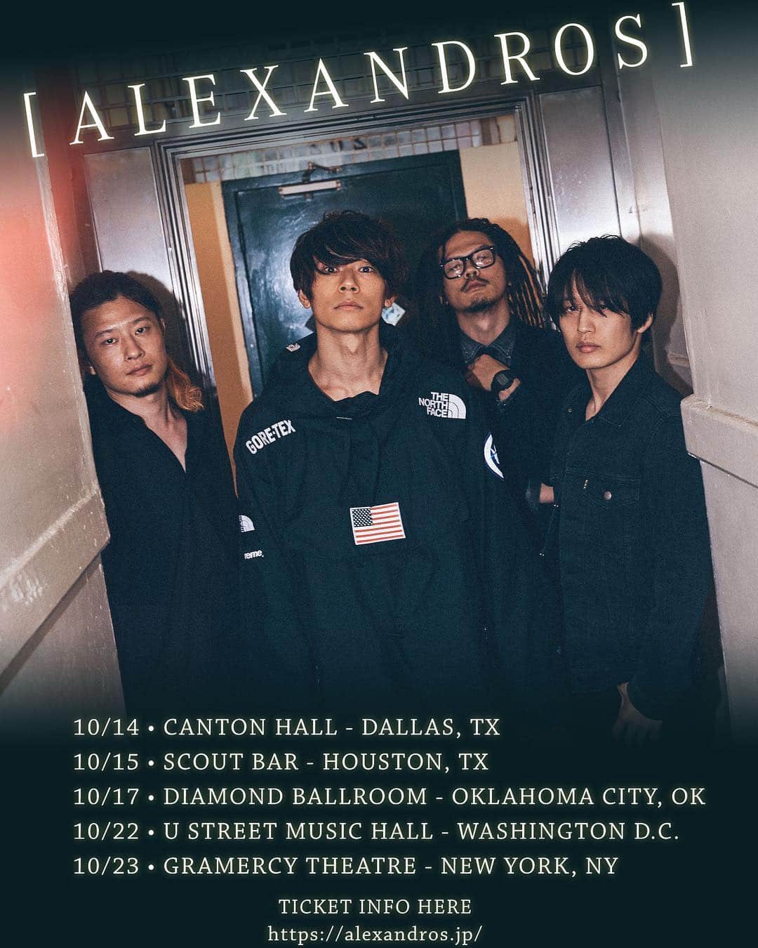 [ALEXANDROS]さんのインスタグラム写真 - ([ALEXANDROS]Instagram)「[ALEXANDROS] USA Tour 2018 “Our tour kicks of on October 14th in Dallas at Canton Hall and October 15th in Houston at Scout Bar. Can’t wait to see you there!” 10/14 Dallas @cantonhalldallas smarturl.it/cantonhall  10/15 Houston @scoutbarhouston smarturl.it/scoutbar  10/17 Oklahoma City @diamondballroom smarturl.it/Diamondballroom  10/22 Washington DC @uhalldc smarturl.it/Ustreethall  10/23 NY @gramercytheatre smarturl.it/Gramercytheatre」8月21日 0時06分 - alexandros_official_insta