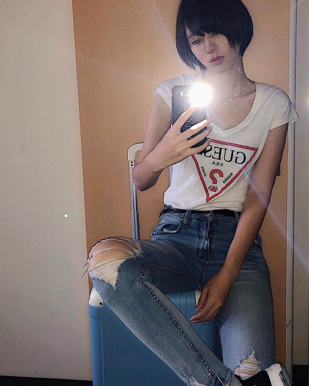 ゆきりぬさんのインスタグラム写真 - (ゆきりぬInstagram)「明日は関コレなので気合い入れてみた。  #ykrn  #instaで見たものそのままやる女  #後ろに引き戸の金具見えてる #絶望 #慣れないことはするもんじゃない  #fashion #guess #regalect #nike #nikeairmax #kancolle #kansaicollection #関西コレクションエンターテイメント #関西コレクション2018」8月28日 19時46分 - yukirin_u