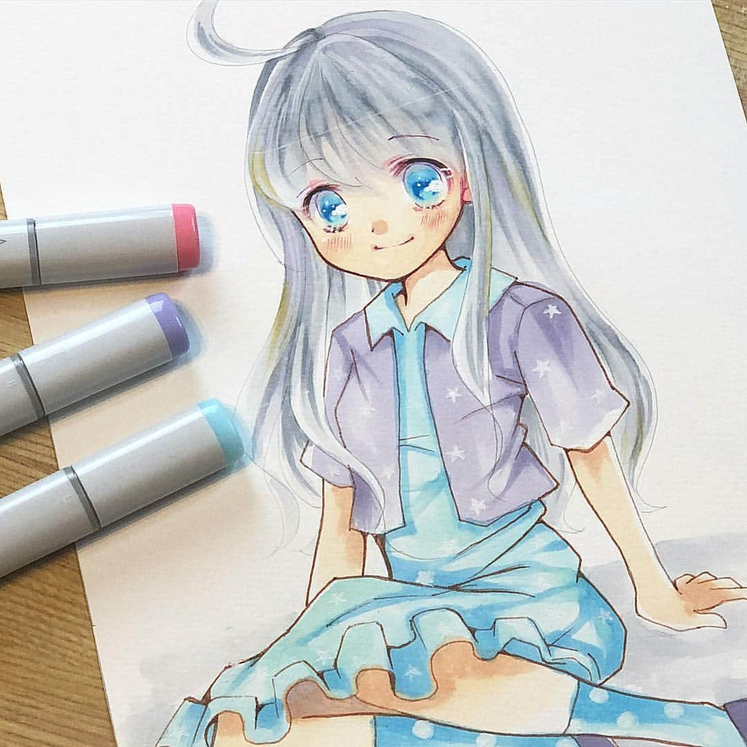 みのりんのインスタグラム：「Recreating a fan’s drawing challenge!! New video up on my channel💓 視聴者さんのイラストを私なりに描いてみたよ！！イラストは視聴者さんにプレゼントします！  #youtuber #youtube #copic #copicmarkers #copicsketch #drawing #instadraw #cute #kawaii #anime #manga #animegirl #doodle #sketch  #描いてみた #コピック #イラスト #絵 #アニメ #漫画」