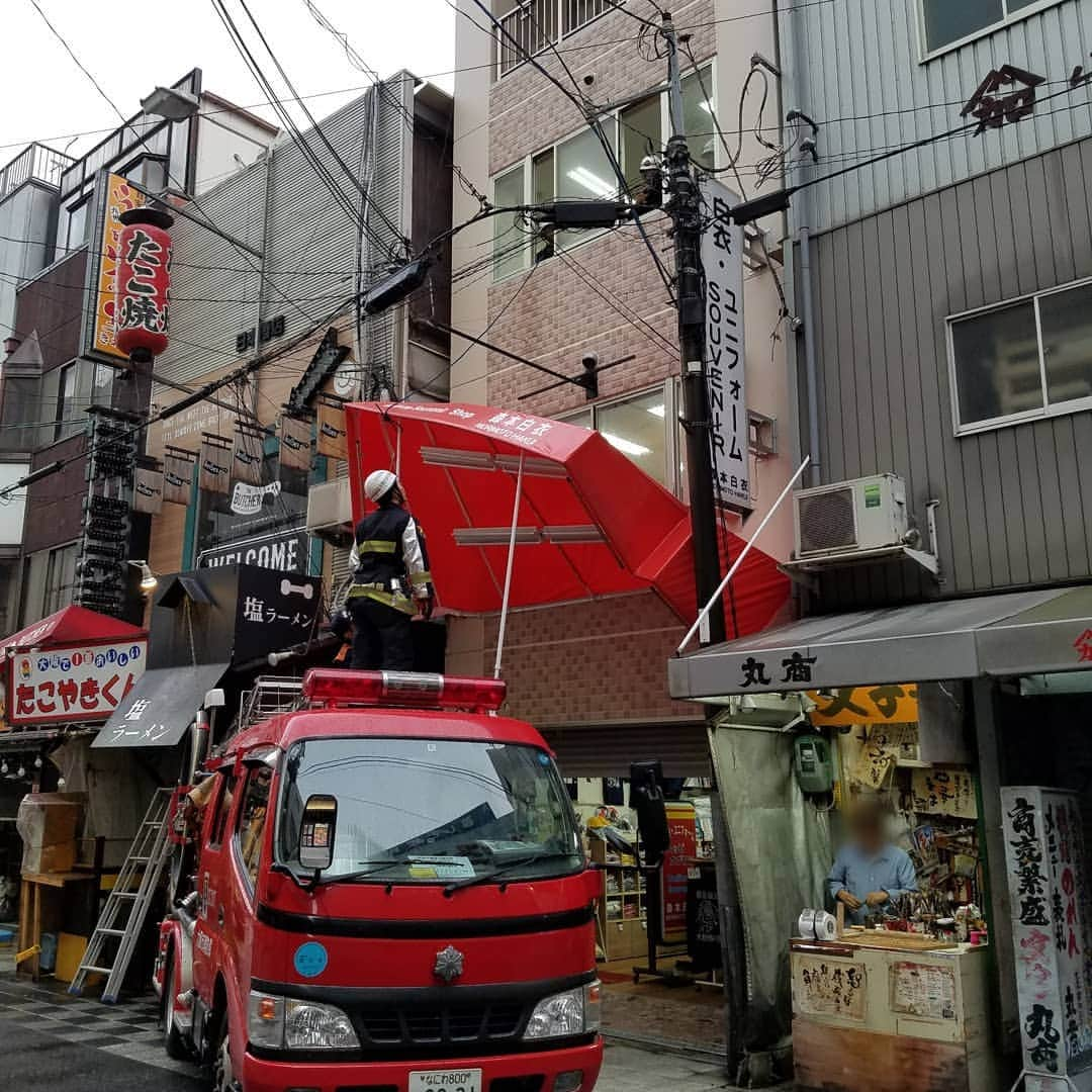 五十嵐サキさんのインスタグラム写真 - (五十嵐サキInstagram)「台風21号🌀  #最強　でした #台風　中は #楽屋待機　で #辻本座長　の #お友達　 #ヒデ　さんから #差し入れ #お弁当　頂きました #感謝　 #台風過ぎて #外　に出てみました #屋根　が落ちてたり #シャッター　壊れてたり #災害#災難 #実家#停電中　らしい #水道　も出ないらしい #本日あと一回公演 #皆様もまだまだお気をつけ下さい」9月4日 18時28分 - saki_igarashi