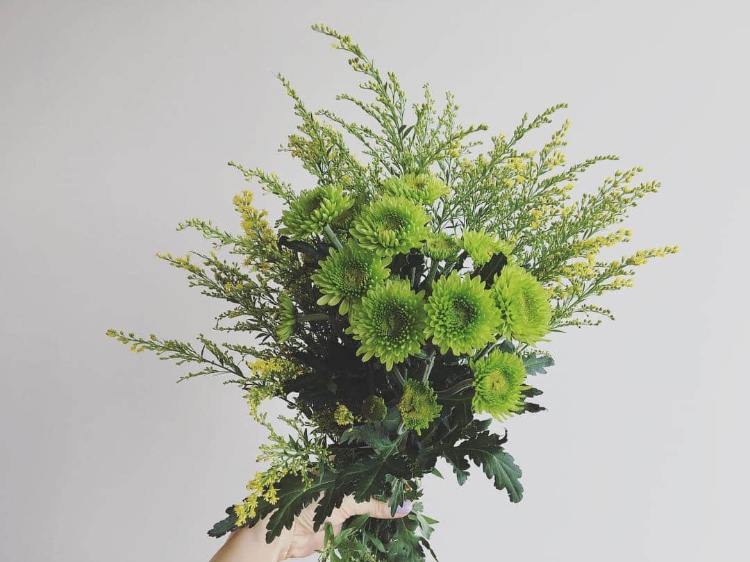 のインスタグラム：「. 好きな色で束ねたブーケ 💚💚💚 for you〜 🍀👒🍃 . . いまの気分。🐉🐉♡ . #buquet #flower #green  #flowerarrangement  #botanical #architecture  #design #detail #calm  #花の名前 #花 #choose  #foryou #favorite #nail #season  #feel #interiordesign #nature  #fukushima #japan #福島  #建築 #空間 #建築と女優  #フラワーアレンジメント #花束」