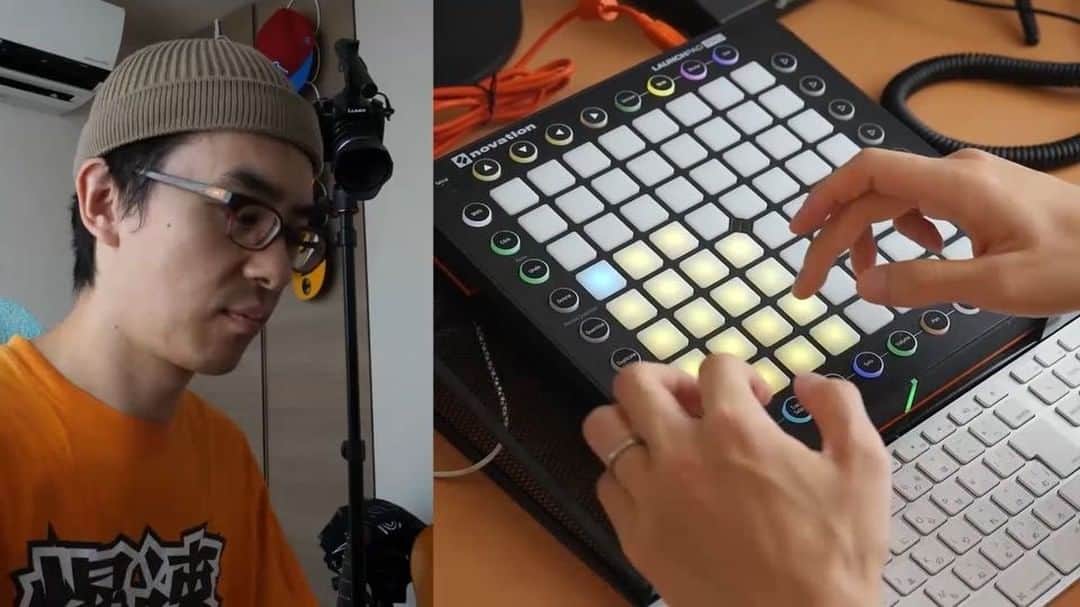 瀬戸弘司のインスタグラム：「サンプリングした自分の声とドラムをLaunchpad Proで叩いてみました！  #launchpad #abletonlive #beatmaking #novation」
