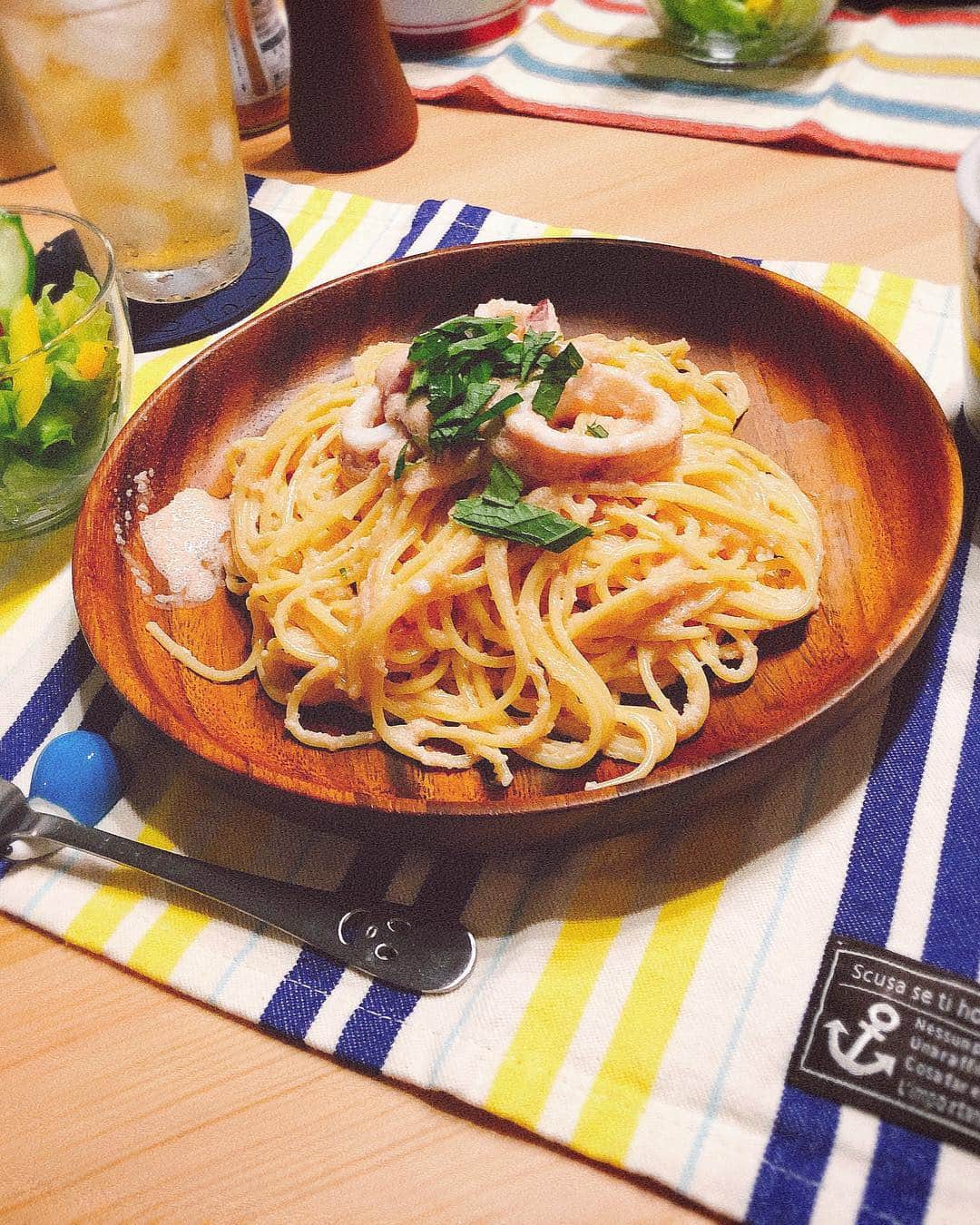 小野郁のインスタグラム：「今日の夜ご飯！ 手作り明太パスタ！ 上出来だ！」